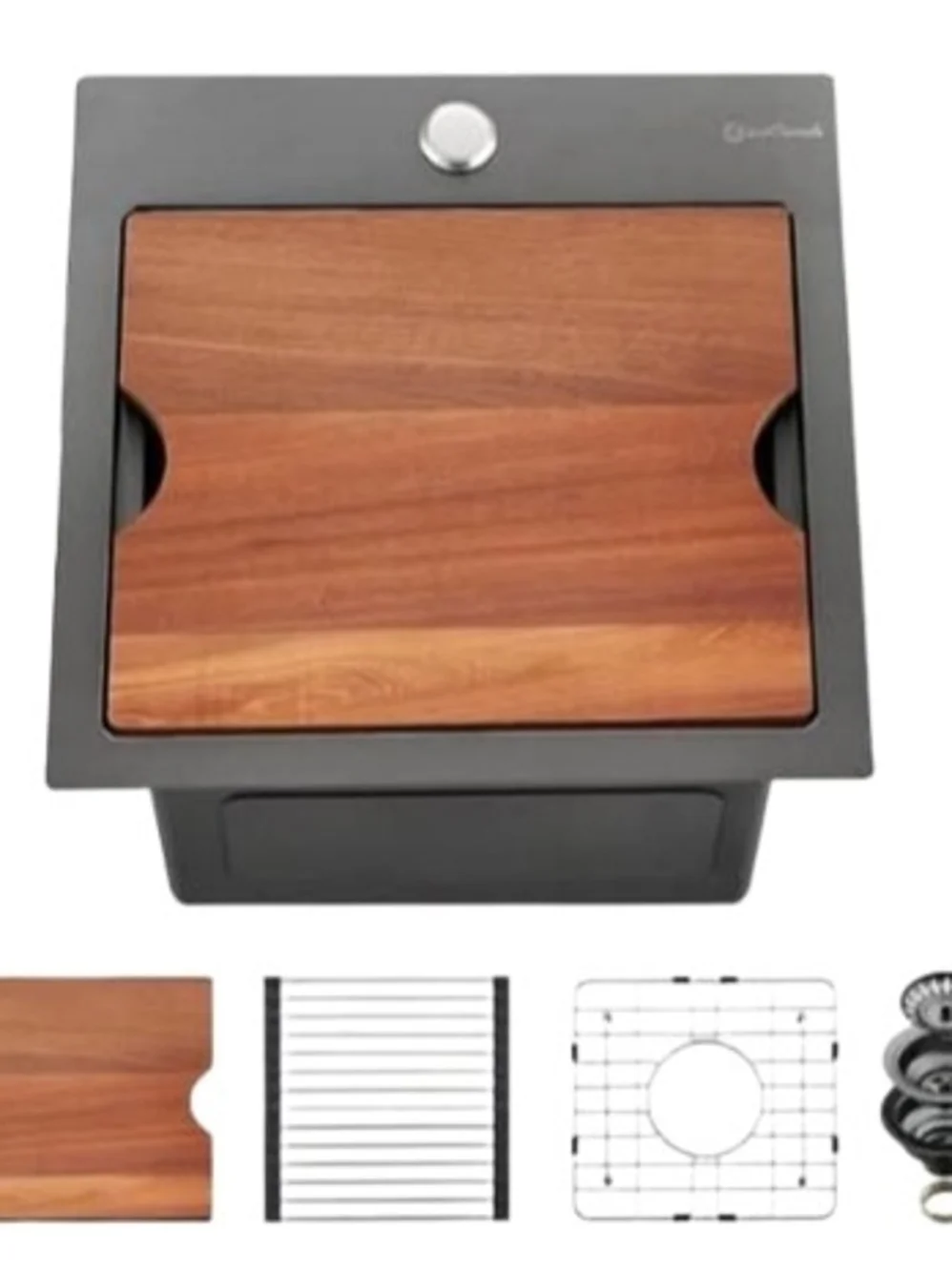 Drop In Undermount Black & Walnut Kitchen Sink Cutting Board 15